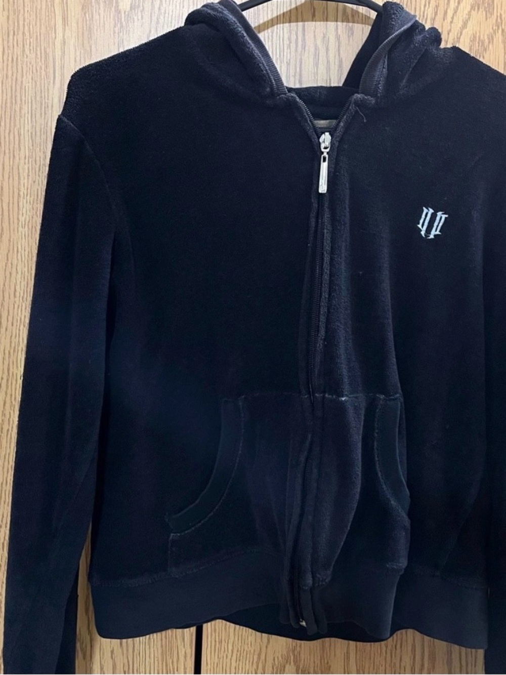 Eleven Paris Black Velour Zip-Up Hoodie